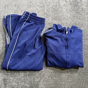 VTG Adidas‎ Basketball Track Suit 3 Stripes Jacket & Pants Blue Men's Size Large